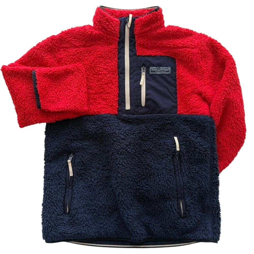 Vineyard Vines Boys Fleece Pullover Half Zip Size 16 Red Navy Blue